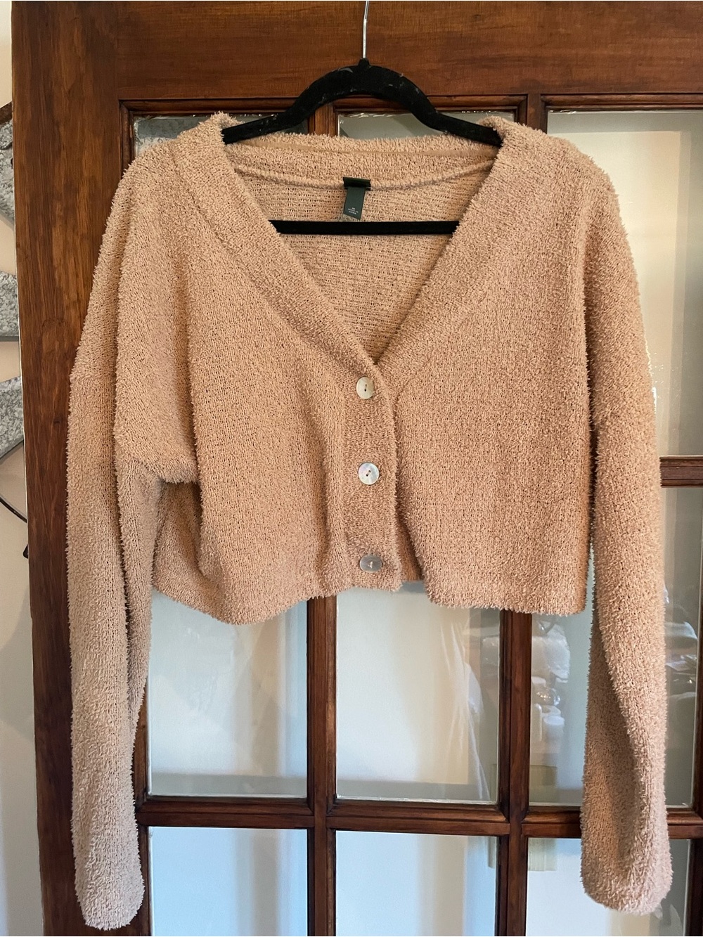 wild fable Cropped Button-Front Cardigan - Light Tan